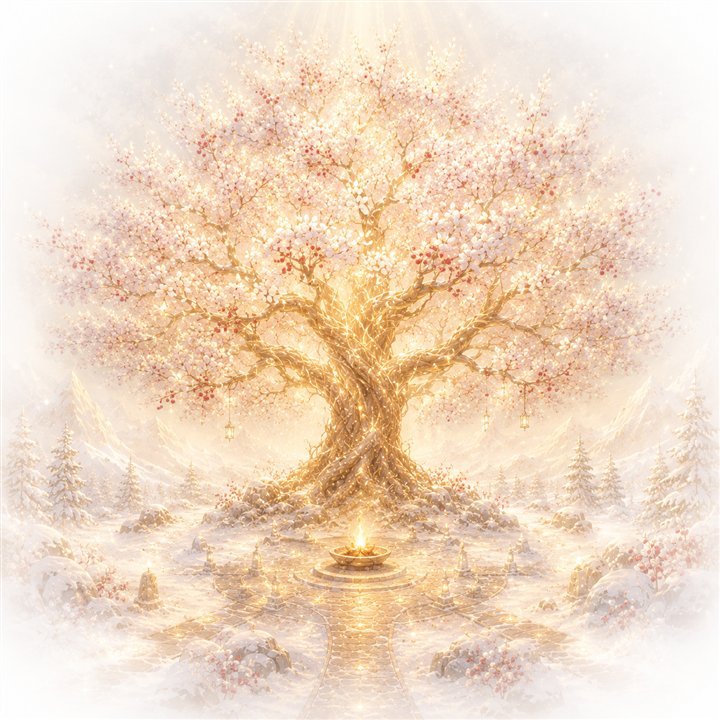 El Origen — el gran cerezo en la nieve